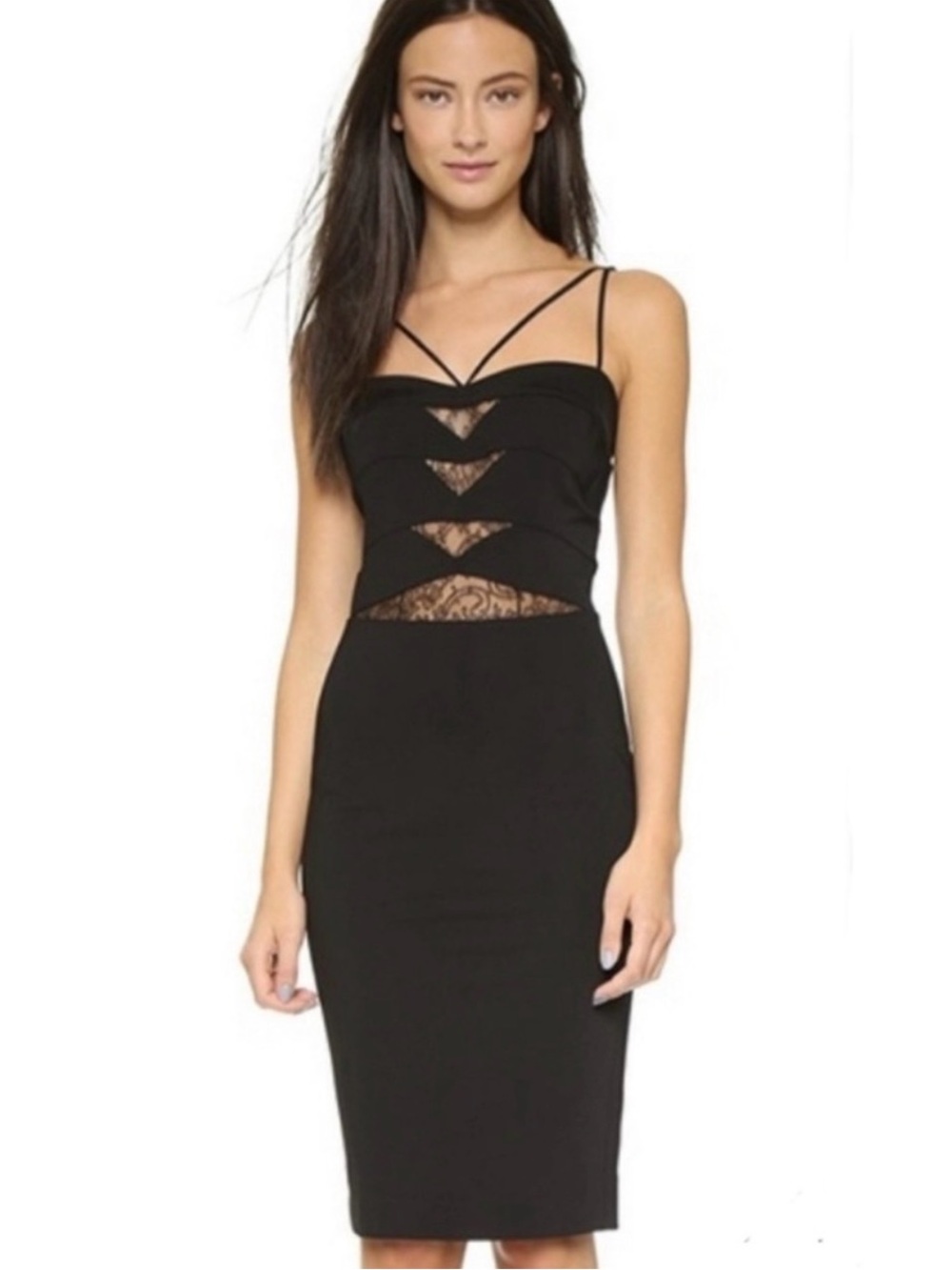 Noam Hanoch Florentina Black Lace Cutout Bodycon Cocktail Dress